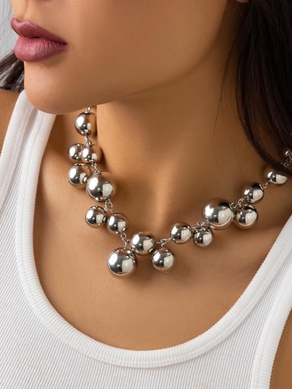 Anthropologie Polished Silver Ball Cluster Necklace